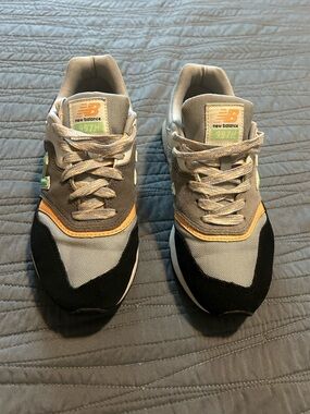 New Balance Gray Black Sneakers with Yellow and Mint Accents